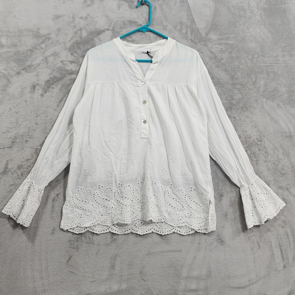NEW CIVICO 51 LAB Top Womens S White Eyelet Embroidered Henley Tunic Italy Boho